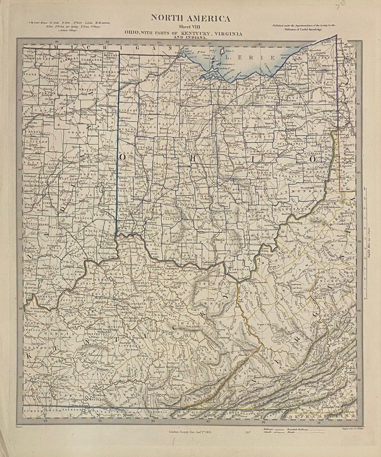 Item #313469 North America Sheet VIII Ohio, with Parts of Kentucky, Virginia, and Indiana. SDUK, Society for the Diffusion of Useful Knowledge.
