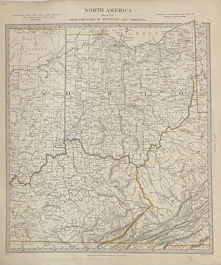Item #313543 North America Sheet VIII Ohio, with Parts of Kentucky and Virginia. SDUK, Society for the Diffusion of Useful Knowledge.