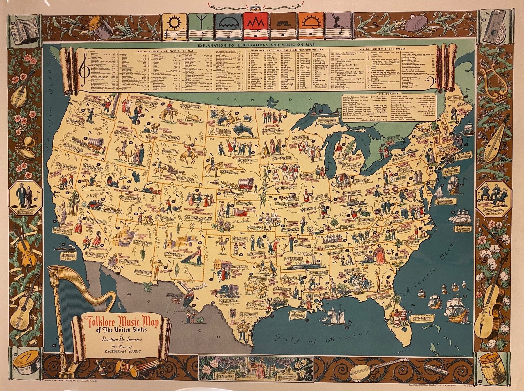 Muscmap Folklore Music Map of The United States By Dorothea Dix Lawrence From ...