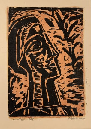 Item #321329 Woodcut; (Woman with tree). Agate VEEBER