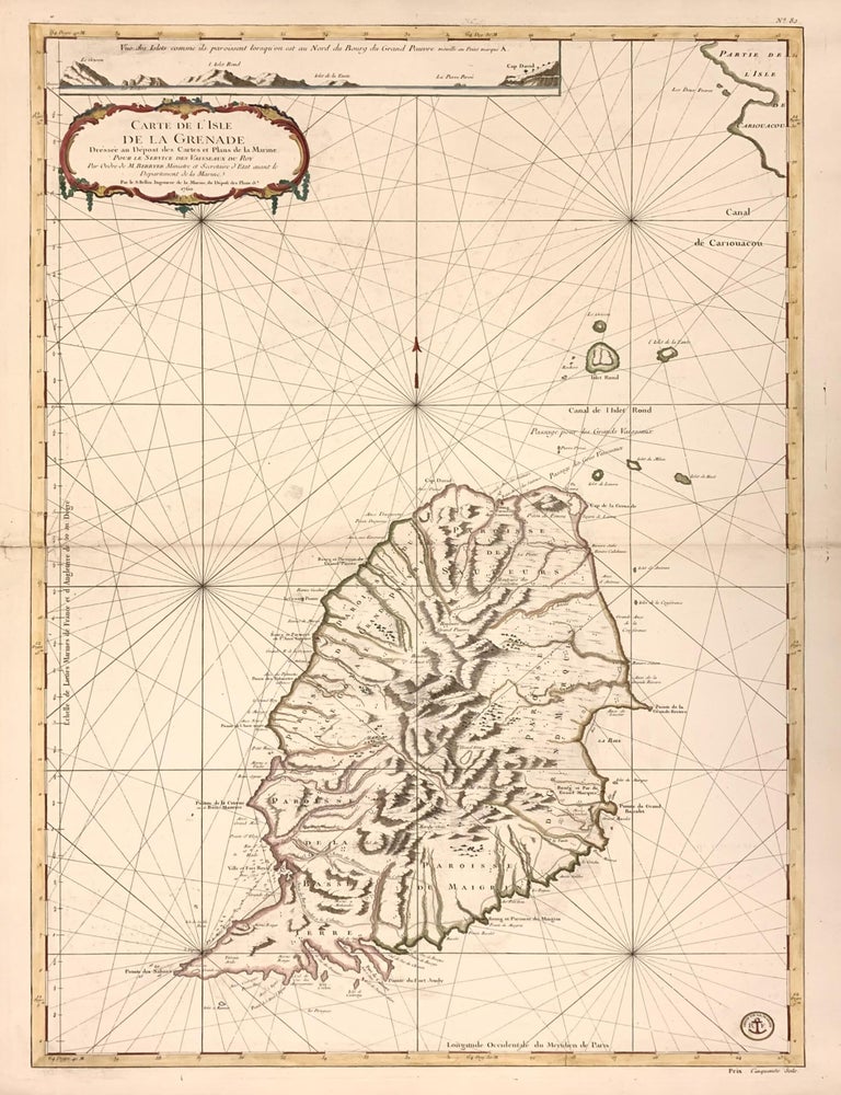 Item #322477 Carte De L'Isle De La Grenade Dressee au Depost des Cartes et Plans de la Marine. Jacques Nicolas BELLIN.