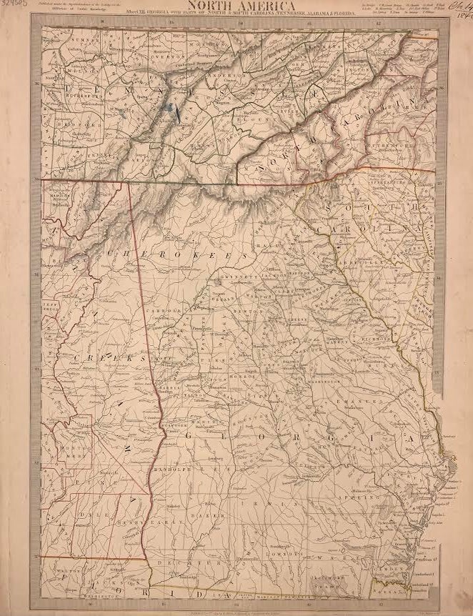 Item #324505 North America Sheet XII. Georgia with Parts of North & South Carolina, Tennessee, Alabama & Florida. SDUK, Society for the Diffusion of Useful Knowledge.