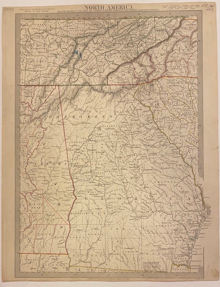 Item #324629 North America Sheet XII. Georgia with Parts of North & South Carolina, Tennessee, Alabama & Florida. SDUK, Society for the Diffusion of Useful Knowledge.