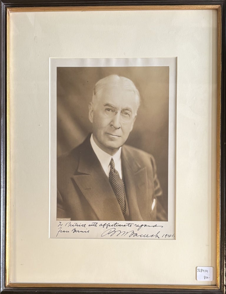 Item #328414 Signed and Inscribed Portrait Photograph of Bernard M. Baruch. Bernard M. BARUCH.