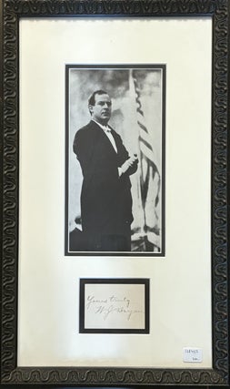 Item #328457 Clipped Inscription from Willaim Jennings Bryan framed with Photograph from the 1896...