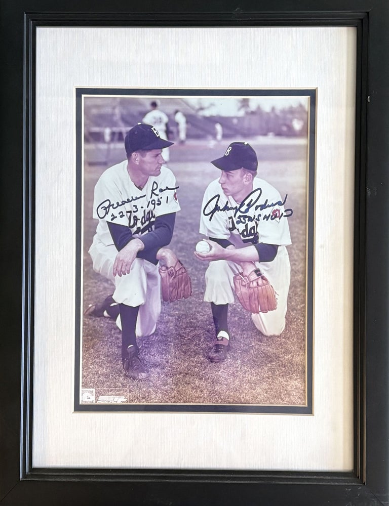Item #328513 Signed Color Photograph of Brooklyn Dodgers' Preacher Roe & Johnny Podres. Preacher ROE, Johnny PODRES.