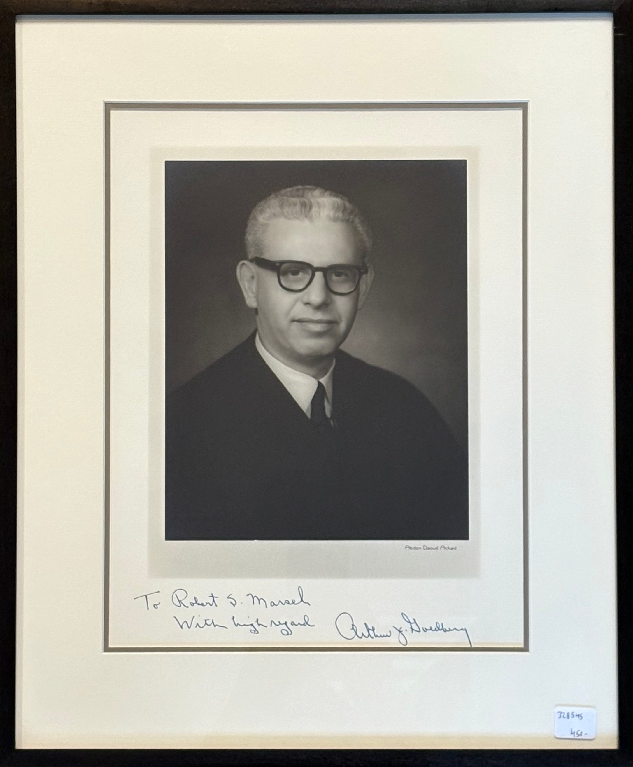 Inscribed Portrait Photograph of Supreme Court Justice Arthur J ...