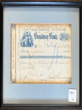Item #328857 Signed Check Broadway Bank by Mayor of New York City C.G. Gunther. C. G GUNTHER