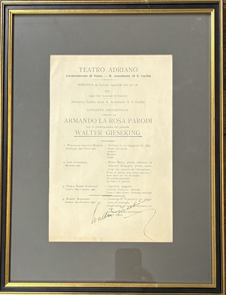 Item #330163 Signed Program Page. Walter GIESEKING.