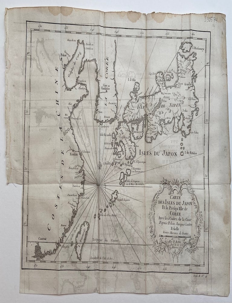 Item #330574 Carte des Isles du Japon et la presqu'isle de Coree avec les costes de la Chine. Jacques Nicolas BELLIN.