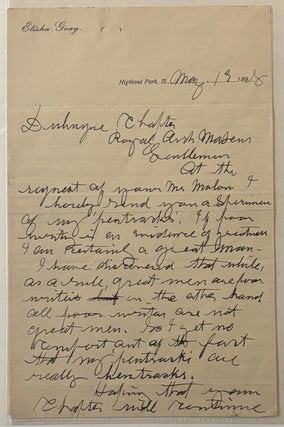 Item #333382 Autographed Letter Signed. Elisha GRAY