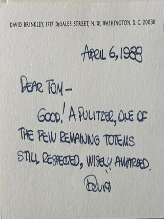 Item #336373 Autographed Letter Signed. David BRINKLEY