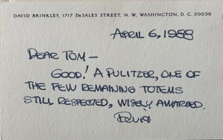 Item #336373 Autographed Letter Signed. David BRINKLEY