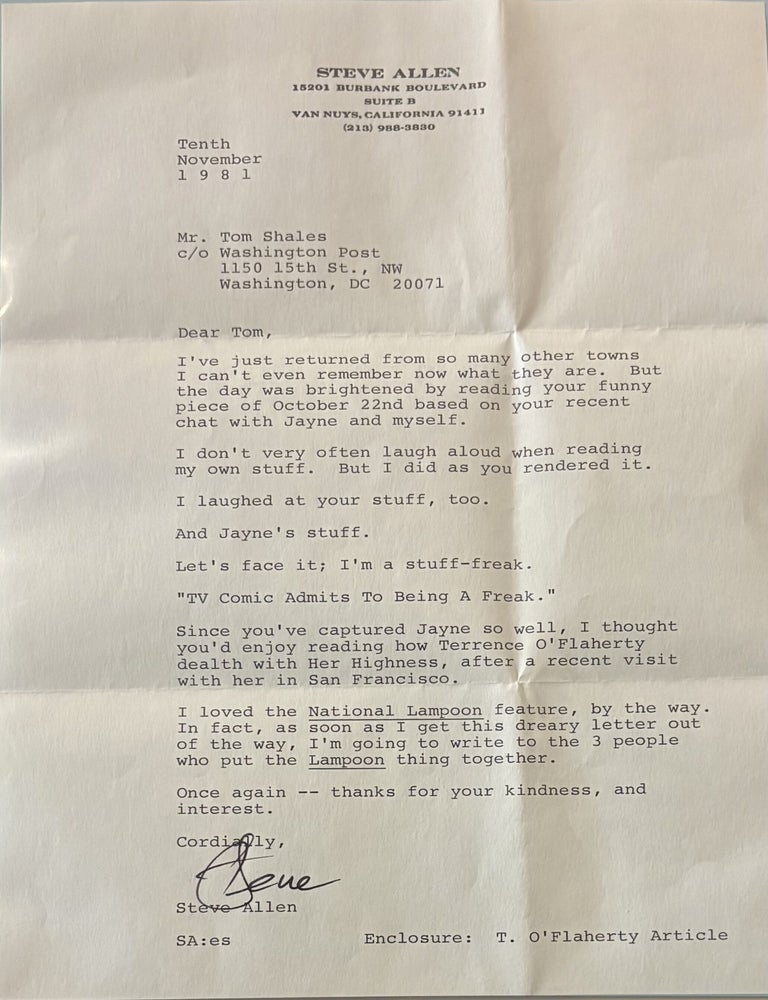 Item #337575 Typed Letter Signed. Steve ALLEN.