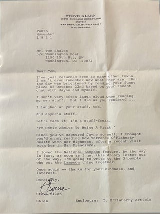 Item #337575 Typed Letter Signed. Steve ALLEN