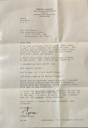 Item #337575 Typed Letter Signed. Steve ALLEN