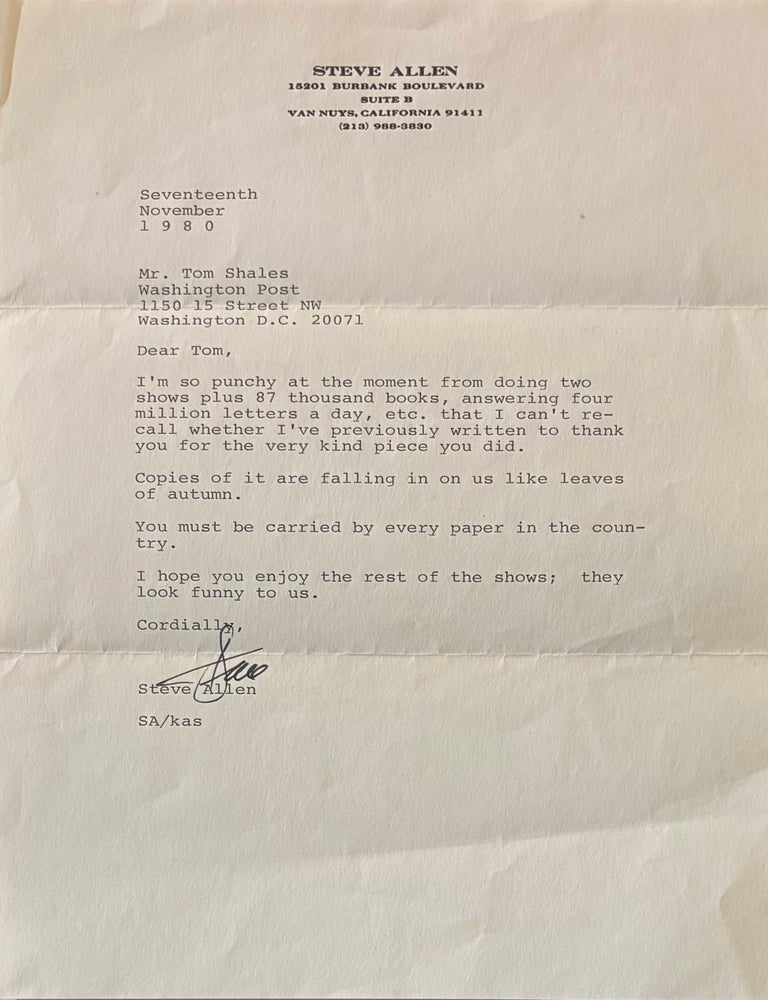 Item #337576 Typed Letter Signed. Steve ALLEN.