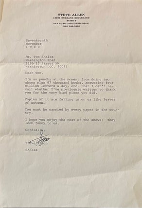 Item #337576 Typed Letter Signed. Steve ALLEN
