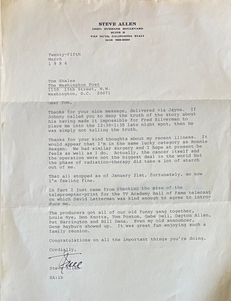 Item #337605 Typed Letter Signed. Steve ALLEN.