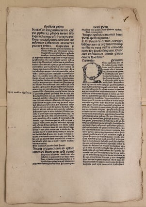 Item #338165 Incuable from a 15th Century Bible {Epistle of Blessed James}. Johann ZAINER