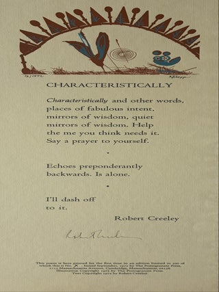 Item #339192 Characteristically [Broadside]. Robert CREELEY