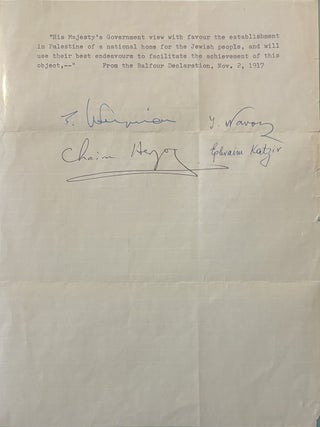 Item #339810 Four Presidents of Israel - Unique Multi-Signed Balfour Declaration Autograph...