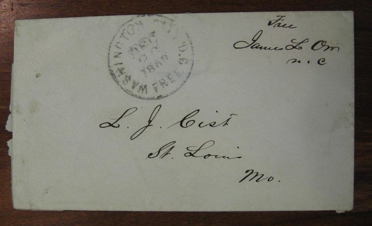 Item #4083 Signed Envelope as Congressman. James L. ORR, 1822 - 1873.