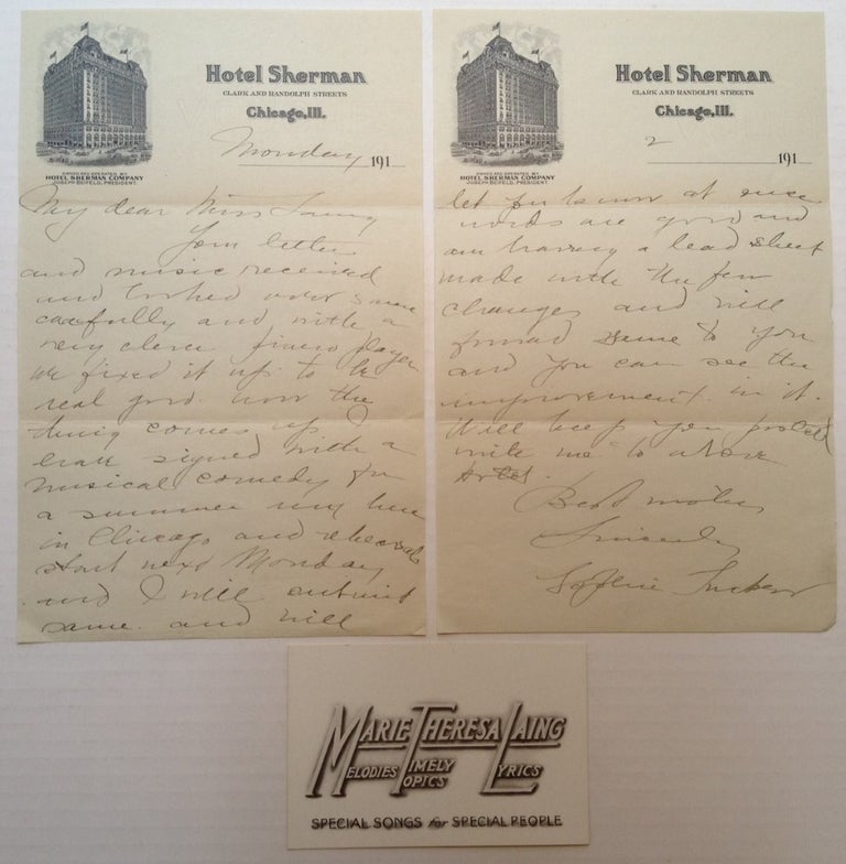 Item #4430 Autographed Letter Signed on hotel stationery. Sophie TUCKER, 1887 - 1966.