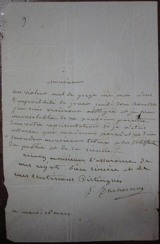 Item #4440 Autographed Letter Signed in French. Mademoiselle DUCHESNOY.