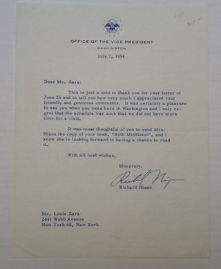 Item #4460 Typed Letter Signed as Vice President. Richard M. NIXON, 1913 - 1994