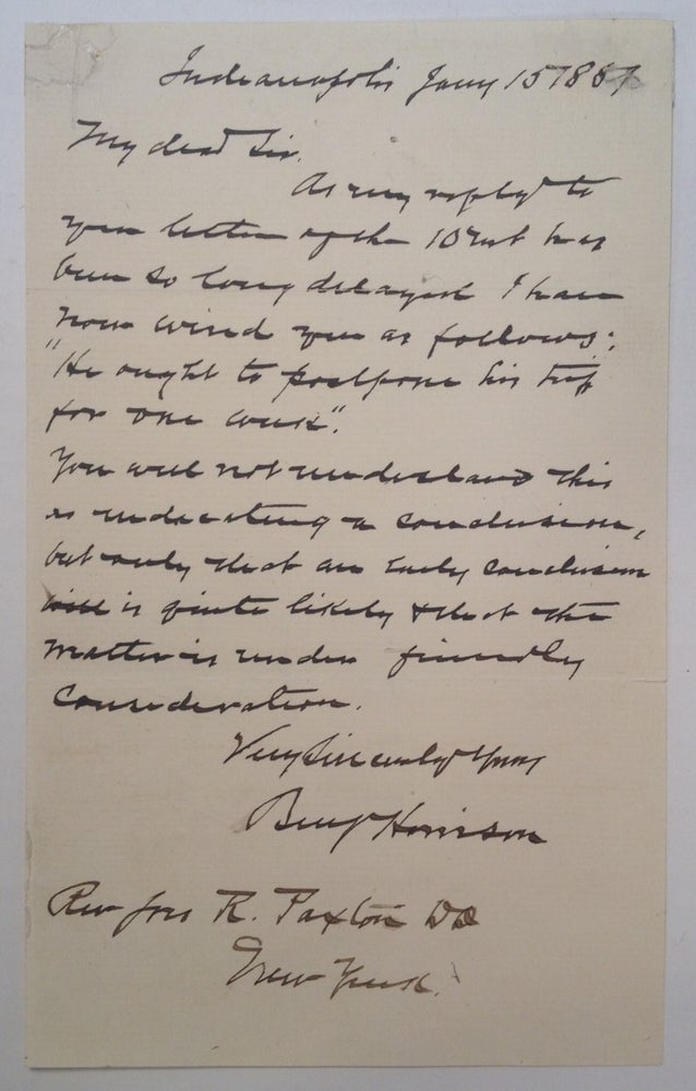 Item #4512 Autographed Letter Signed as President-elect. Benjamin HARRISON, 1833 - 1901.