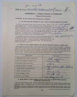 Item #4777 Signed Workbook Sheet. Ken HUBBS