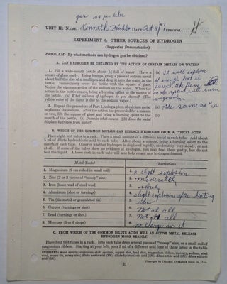 Item #4777 Signed Workbook Sheet. Ken HUBBS, 1941 - 1964