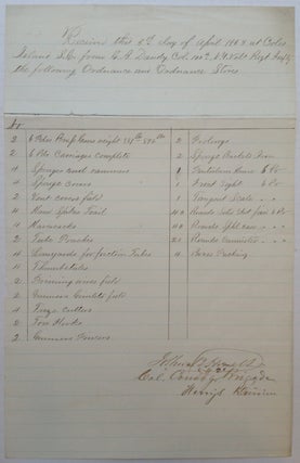 Item #5374 Signed Invoice listing supplies for the Civil War. Joshua B. HOWELL, 1806 - 1864