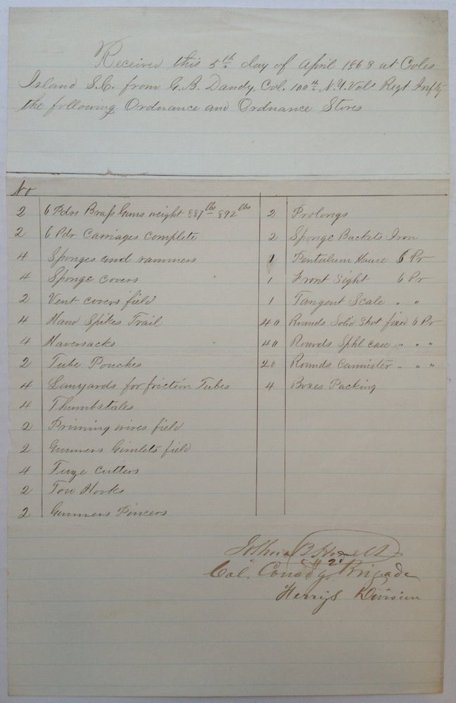 Item #5374 Signed Invoice listing supplies for the Civil War. Joshua B. HOWELL, 1806 - 1864.