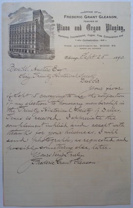 Item #5399 Autographed Letter Signed on personal letterhead. Frederic Grant GLEASON, 1848 - 1903