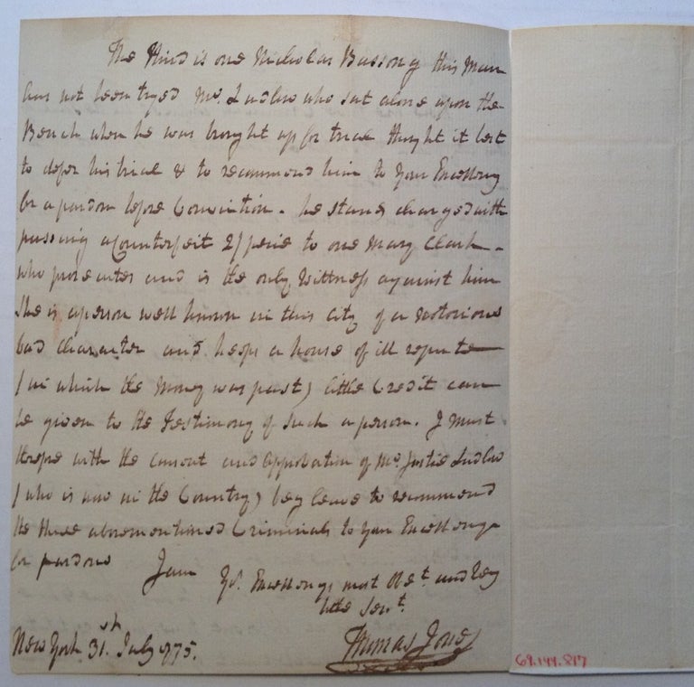 Item #5442 Autographed Letter Signed. Thomas JONES, 1732 - 1819.
