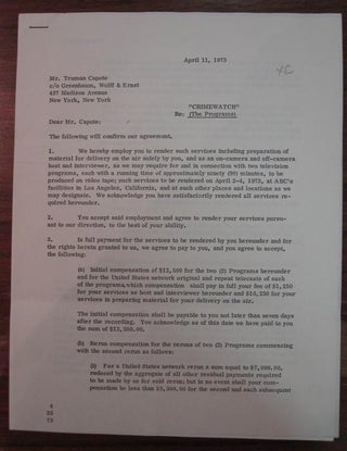 Item #5687 Typewritten Contract Signed. Truman CAPOTE, 1924 - 1984