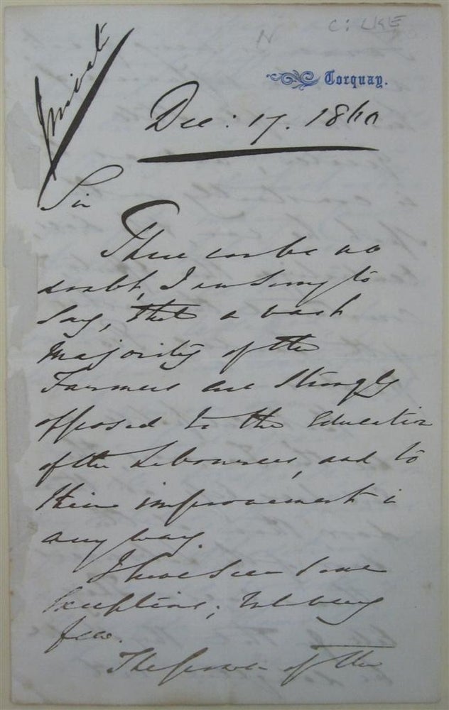 Item #5747 Autographed Letter Signed "Shaftesbury" Lord - Anthony Ashley-Cooper SHAFTESBURY.
