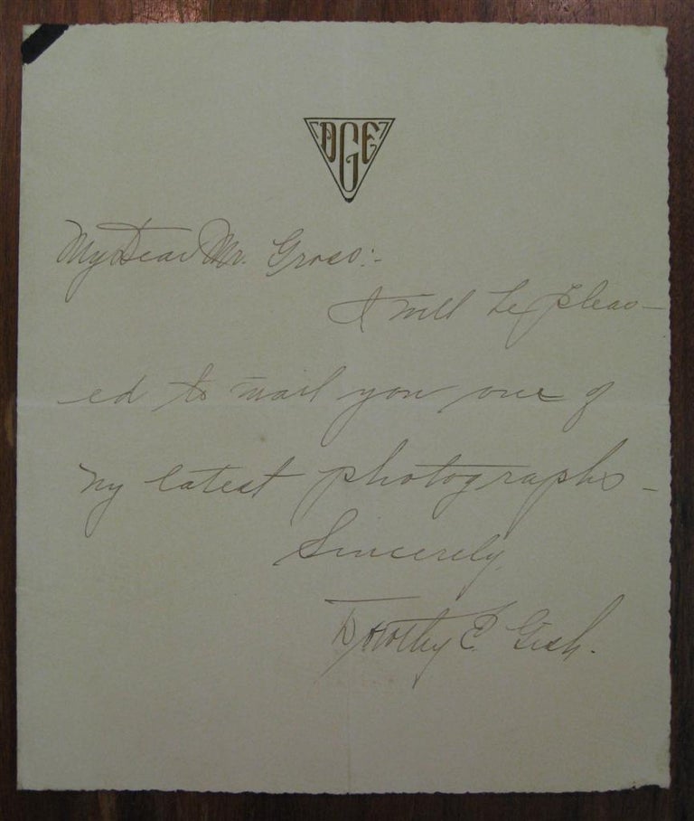Item #5749 Autographed Note Signed. Dorothy GISH, 1898 - 1968.
