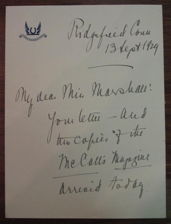 Item #5761 Autographed Thank You Letter. Geraldine FARRAR, 1882 - 1967.