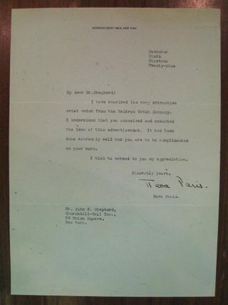 Item #5848 Typed Letter Signed. Neva PARIS