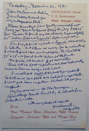 Item #5873 Autographed Postcard Signed. Mukul Chandra DEY, 1895 - 1989