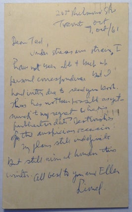 Item #5915 Autographed Postcard Signed to critic Theodore Bulloch. Lionel HAMPTON, 1908 - 2002