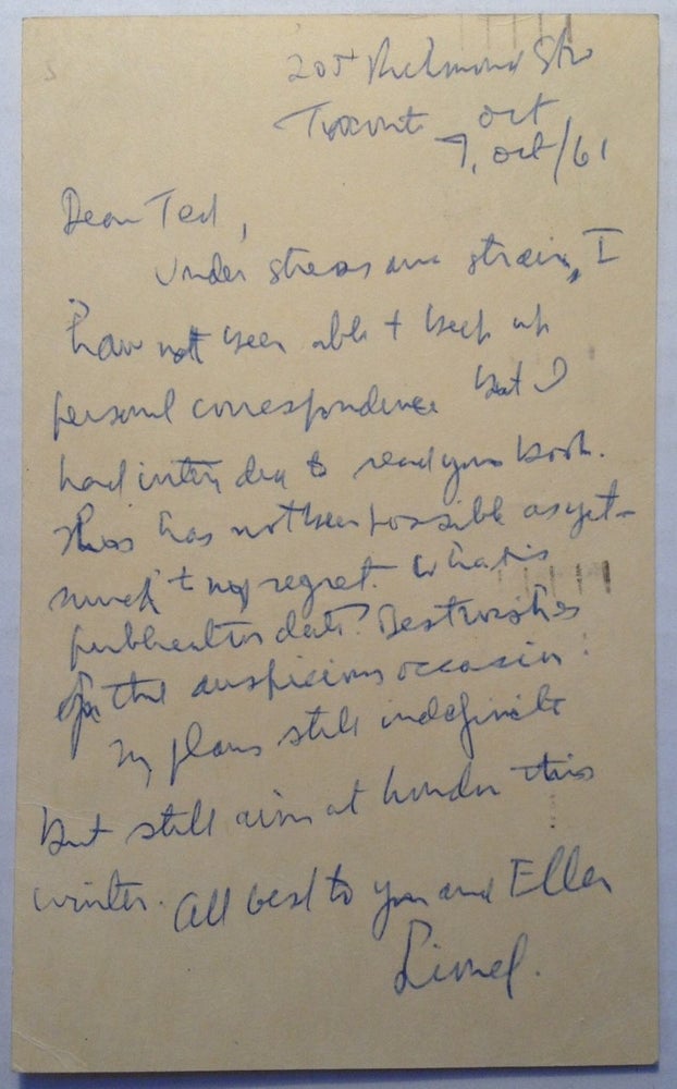 Item #5915 Autographed Postcard Signed to critic Theodore Bulloch. Lionel HAMPTON, 1908 - 2002.