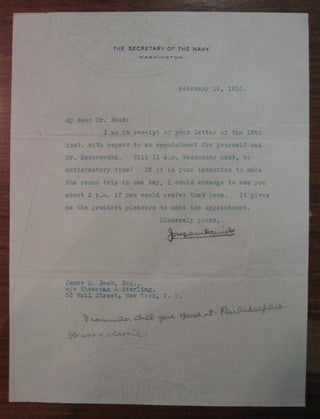 Item #6004 Typed Letter Signed. Josephus DANIELS, 1862 - 1948