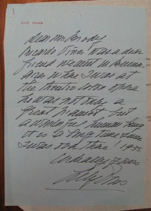 Item #6146 Autographed Letter Signed. Lily PONS