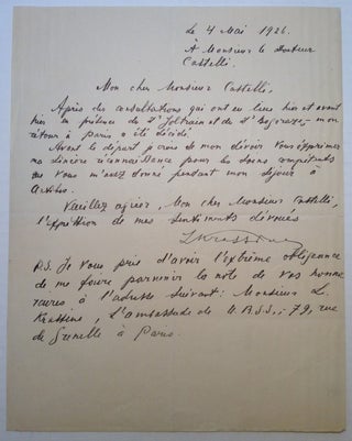 Item #6219 Autographed Letter Signed in French. Leonid Borisovich KRASSINE, 1870 - 1926