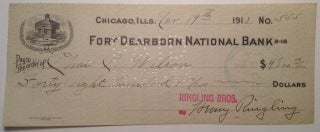Item #93296 Signed Cancelled Check. Henry RINGLING, 1869 - 1918
