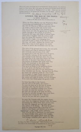 Item #94518 Inscribed Poem. Edwin MARKHAM, 1852 - 1940